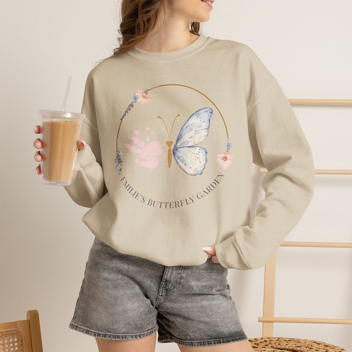 Butterfly Handprint Crewneck Sweatshirt — Memorial & Keepsake Comfort Pullover