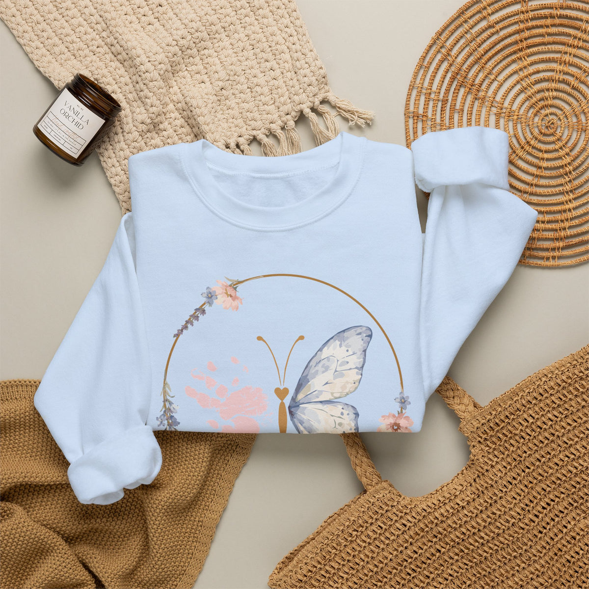 Butterfly Handprint Crewneck Sweatshirt — Memorial & Keepsake Comfort Pullover