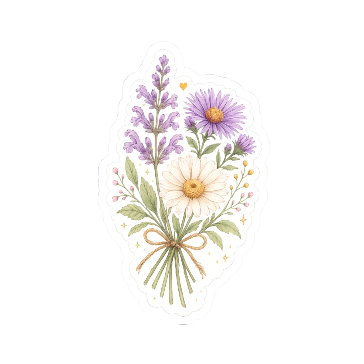 Floral Bouquet Kiss-Cut Sticker — Lavender, Daisy & Aster Vinyl Decal