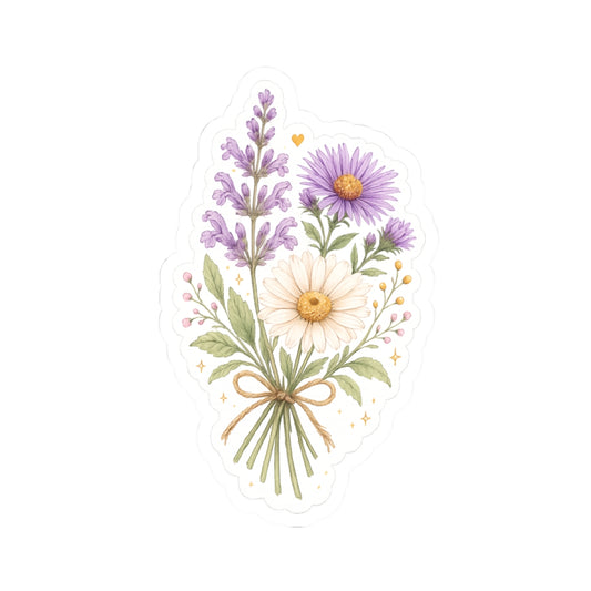 Floral Bouquet Kiss-Cut Sticker — Lavender, Daisy & Aster Vinyl Decal
