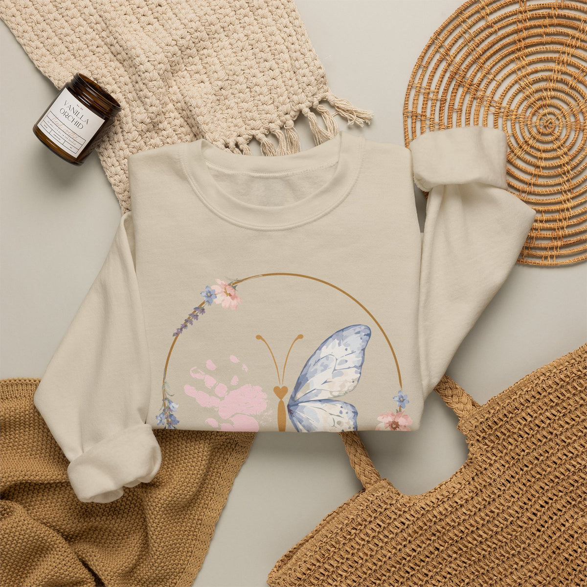 Butterfly Handprint Crewneck Sweatshirt — Memorial & Keepsake Comfort Pullover