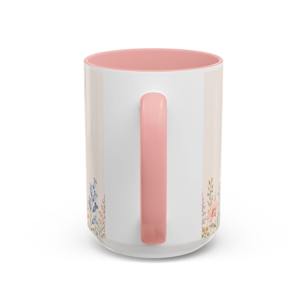 Floral Meadow Accent Coffee Mug — Pink/Purple/Blue Interior, Wildflower Design (15 oz)