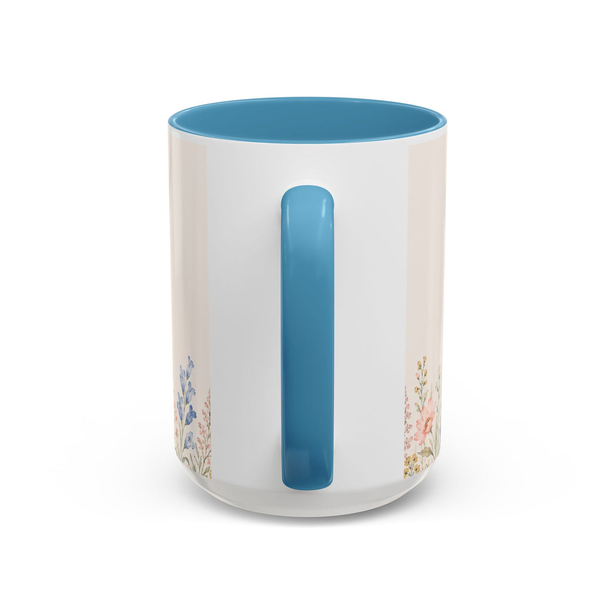 Floral Meadow Accent Coffee Mug — Pink/Purple/Blue Interior, Wildflower Design (15 oz)