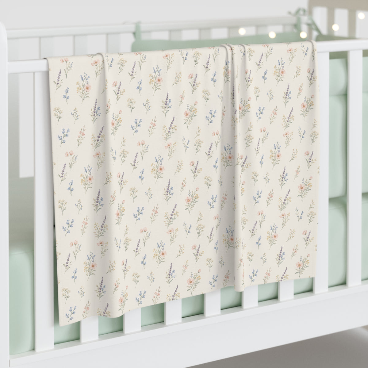 Floral Sprig Baby Swaddle Blanket — Soft Neutral Botanical Swaddle