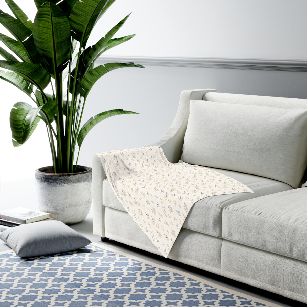 Floral Sprig Baby Swaddle Blanket — Soft Neutral Botanical Swaddle