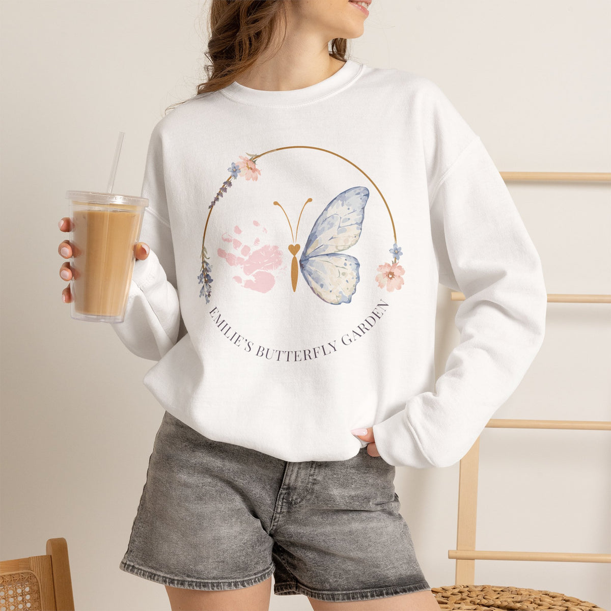 Butterfly Handprint Crewneck Sweatshirt — Memorial & Keepsake Comfort Pullover