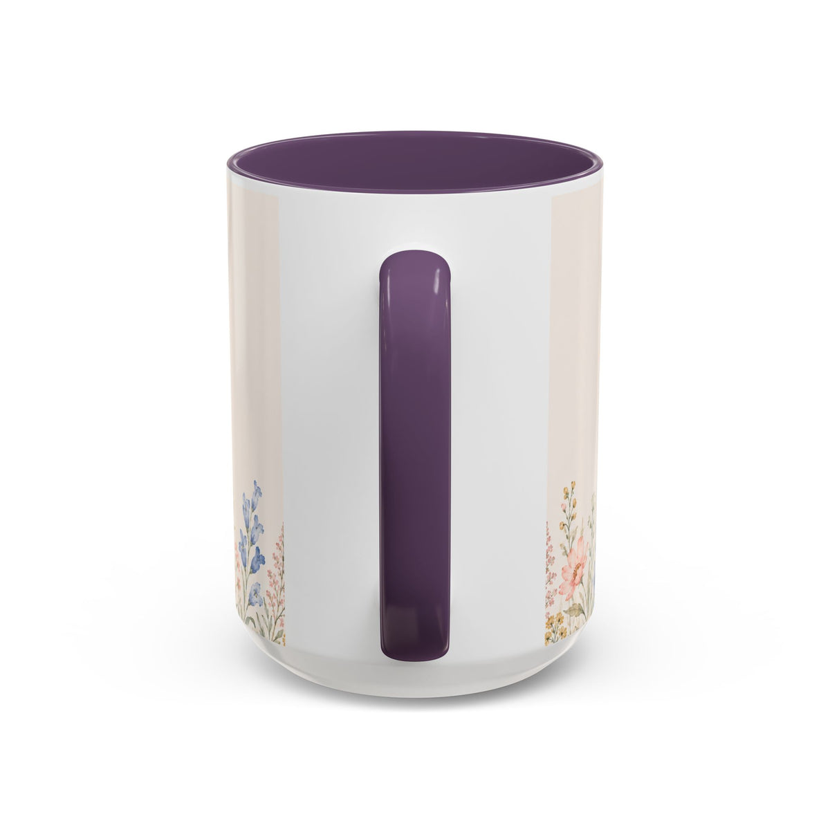 Floral Meadow Accent Coffee Mug — Pink/Purple/Blue Interior, Wildflower Design (15 oz)
