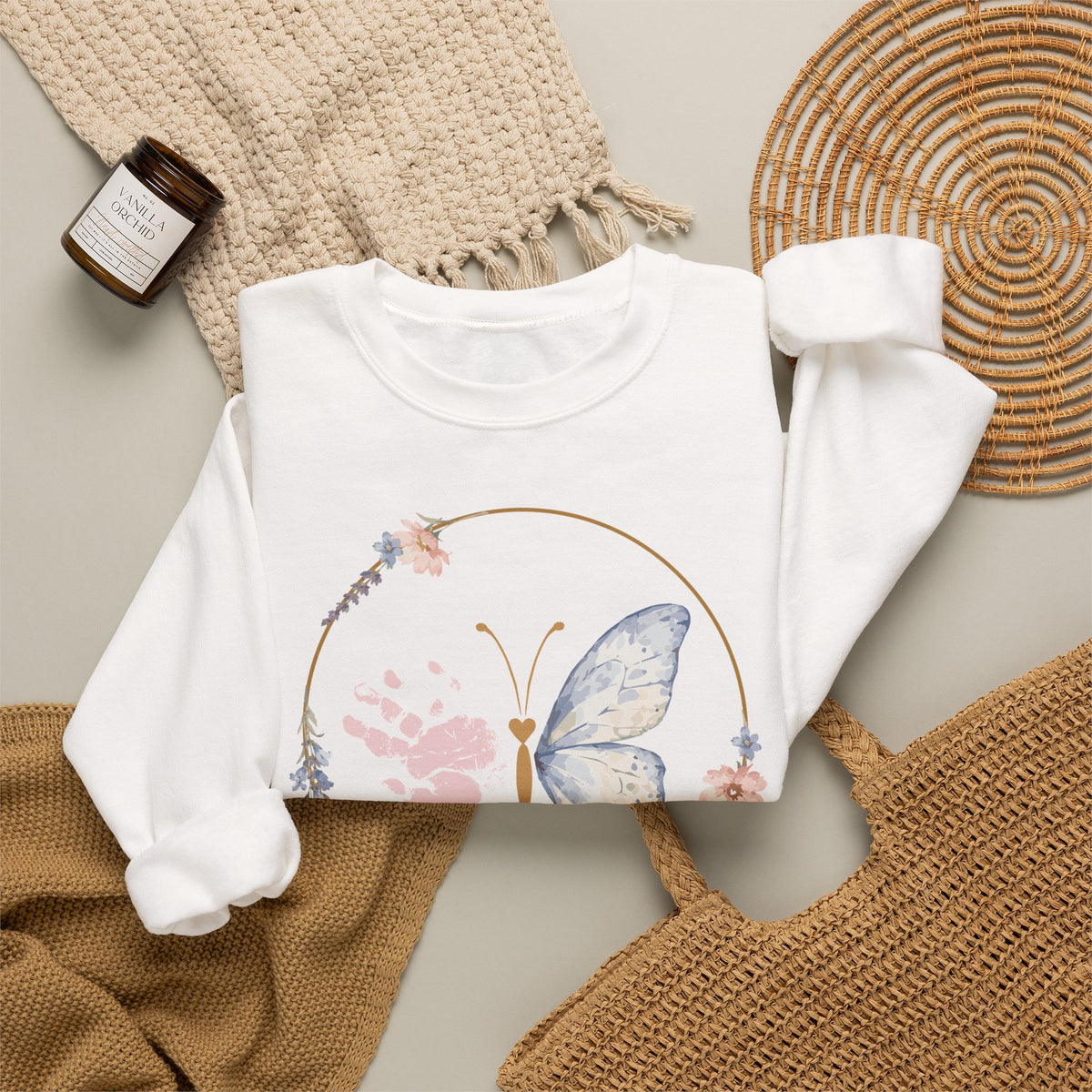 Butterfly Handprint Crewneck Sweatshirt — Memorial & Keepsake Comfort Pullover